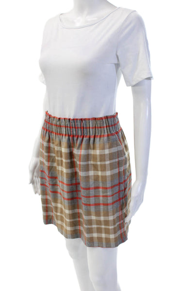 J Crew Women A-Line Mini Plaid Wool Blend Skirt Beige Size 6