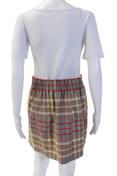 J Crew Women A-Line Mini Plaid Wool Blend Skirt Beige Size 6