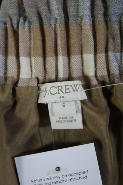 J Crew Women A-Line Mini Plaid Wool Blend Skirt Beige Size 6