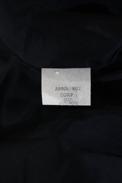 Anna Sui Women Dark Blue Wool Square Neck Long Sleeve Shift Dress Size 6