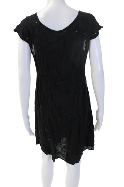Cool Change Womens Bohemian Shift Dress Black V-Neck Short Sleeve Size L