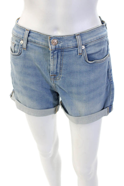 7 For All Mankind Unisex Light Blue Solid Shorts 99% Cotton 1% Elastane Size 26