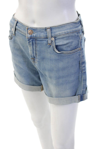 7 For All Mankind Unisex Light Blue Solid Shorts 99% Cotton 1% Elastane Size 26
