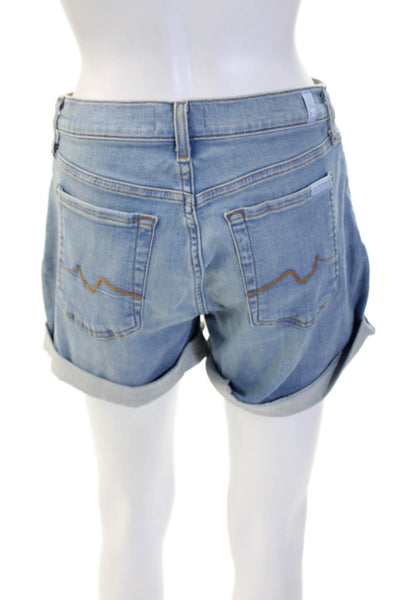 7 For All Mankind Unisex Light Blue Solid Shorts 99% Cotton 1% Elastane Size 26