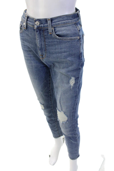 7 For All Mankind Women Ankle Cropped Mid Rise Blue Jeans Size 26