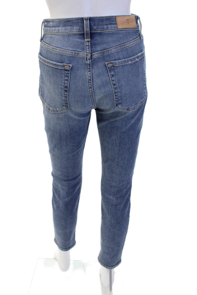 7 For All Mankind Women Ankle Cropped Mid Rise Blue Jeans Size 26