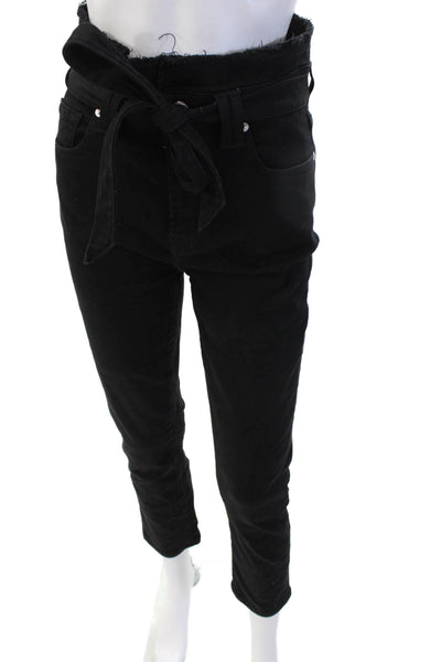 7 For All Mankind Women Paperbag Ankle Pants Black High Waist Size 27