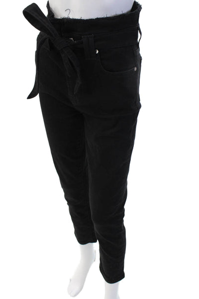7 For All Mankind Women Paperbag Ankle Pants Black High Waist Size 27