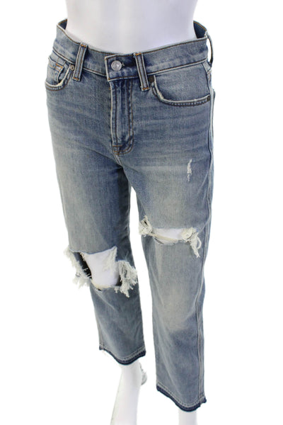 7 For All Mankind Womens Cropped Boyfriend High Waist Blue Jeans Size 26