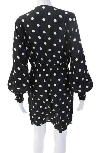 7 For All Mankind Women Wrap Mini Dress Black VNeck Long Sleeve PolkaDot Size S
