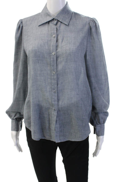 7 For All Mankind Women Gray Collared Button Up Blouse Long Sleeve Size XS