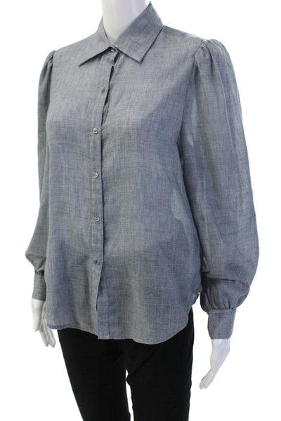 7 For All Mankind Women Gray Collared Button Up Blouse Long Sleeve Size XS