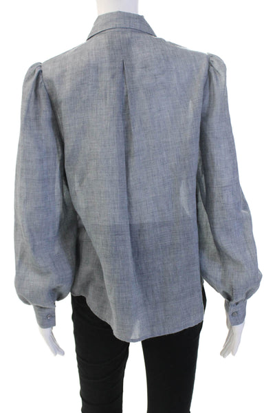 7 For All Mankind Women Gray Collared Button Up Blouse Long Sleeve Size XS