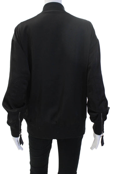 7 For All Mankind Womens Bomber Jacket Black Zip Long Sleeve Polyester Size XS