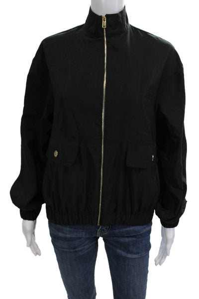 Zara Women Bomber Jacket Black Polyester Button High Neck Long Sleeve Size XS