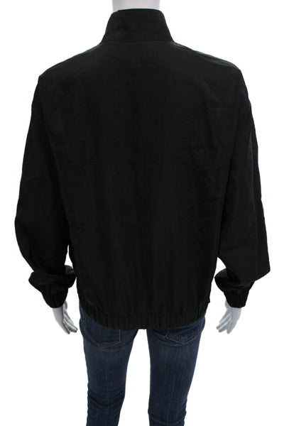 Zara Women Bomber Jacket Black Polyester Button High Neck Long Sleeve Size XS