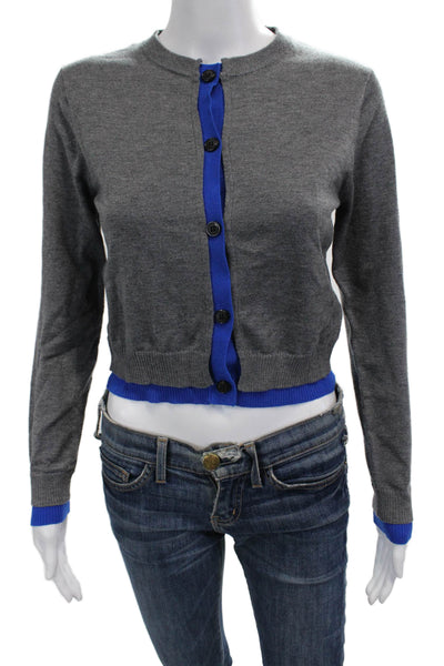 Zara Women Gray Button Crew Neck Long Sleeve Cardigan Size S