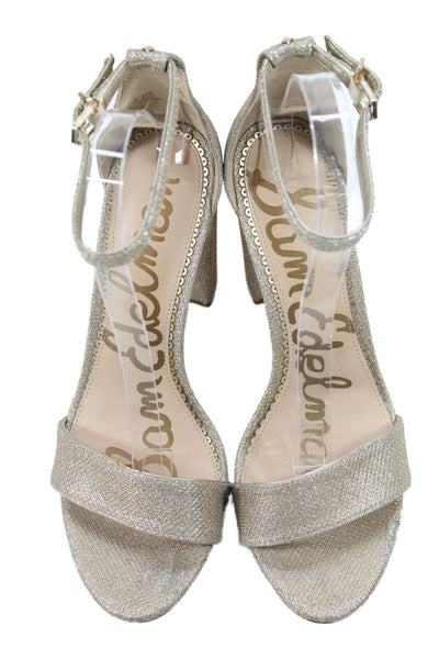 Sam Edelman Women's Open Toe Sparkle Block Heels Buckle Sandals Gold Size 9.5