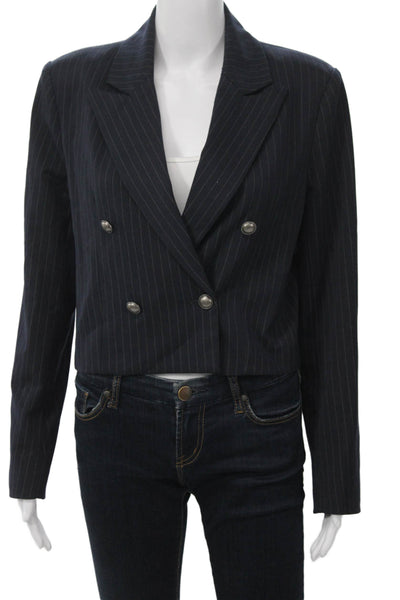 Aqua Womens Dark Blue Striped Collared Blazer Long Sleeve Size S