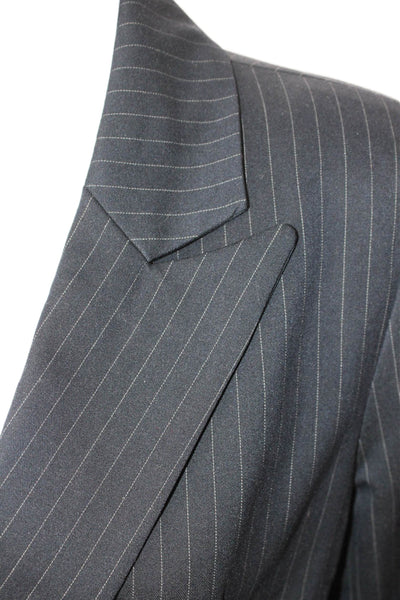 Aqua Womens Dark Blue Striped Collared Blazer Long Sleeve Size S