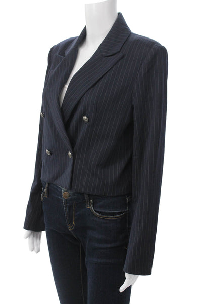 Aqua Womens Dark Blue Striped Collared Blazer Long Sleeve Size S