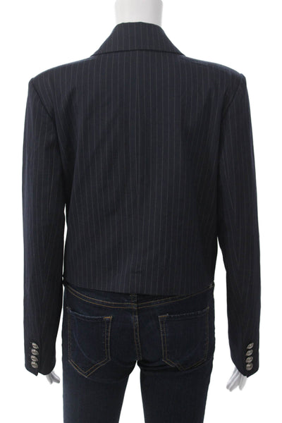 Aqua Womens Dark Blue Striped Collared Blazer Long Sleeve Size S