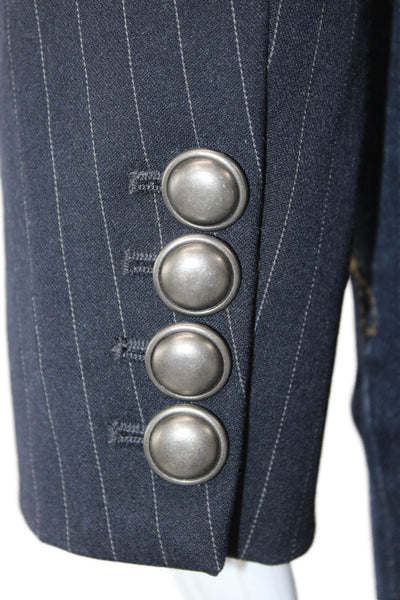 Aqua Womens Dark Blue Striped Collared Blazer Long Sleeve Size S