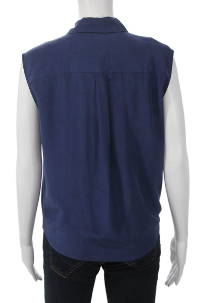 Equipment Femme Womens Silk Collared Button Up Blouse Blue Sleeveless Size S