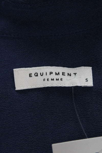 Equipment Femme Womens Silk Collared Button Up Blouse Blue Sleeveless Size S