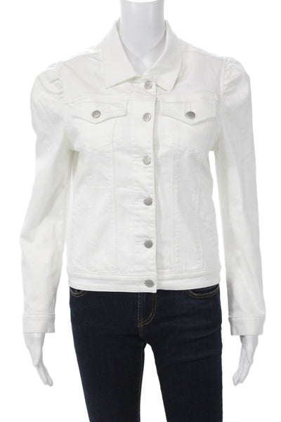 Aqua Women Jacket White Collared Button Long Sleeve Cotton Spandex Size S