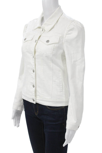 Aqua Women Jacket White Collared Button Long Sleeve Cotton Spandex Size S