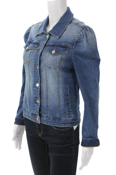 Aqua Women 90s Blue Collared Button Long Sleeve Jacket Size S