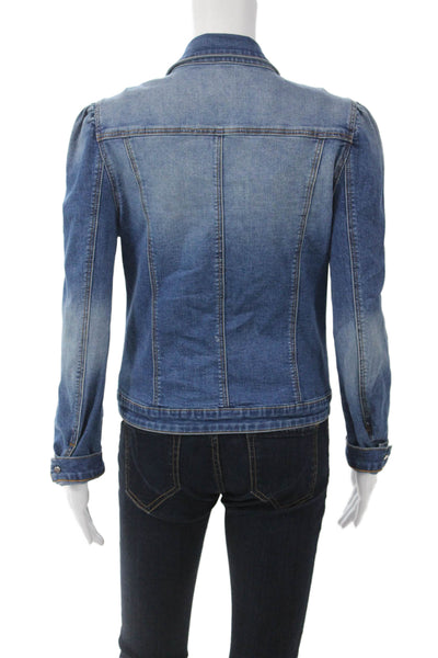 Aqua Women 90s Blue Collared Button Long Sleeve Jacket Size S