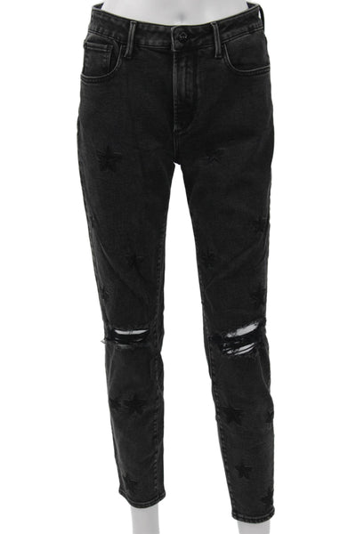 Driftwood Women Skinny Ankle Black Jeans Mid Rise Stars Size 26