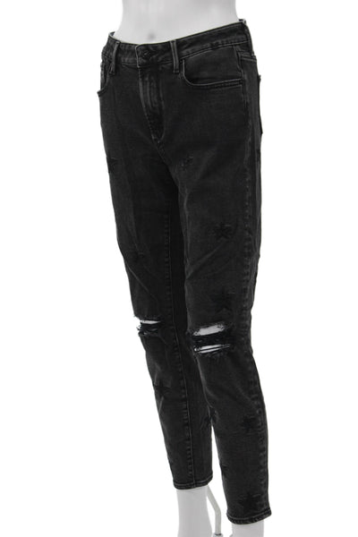 Driftwood Women Skinny Ankle Black Jeans Mid Rise Stars Size 26
