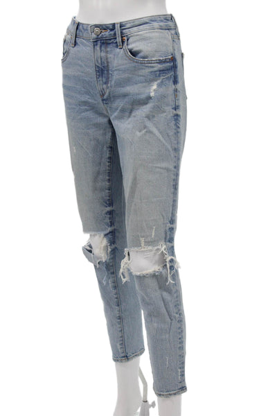 Driftwood Women Boyfriend Cropped Light Blue Mid-Rise Jeans Button Fly Size 26