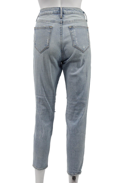 Driftwood Women Boyfriend Cropped Light Blue Mid-Rise Jeans Button Fly Size 26
