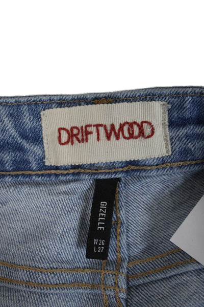 Driftwood Women Boyfriend Cropped Light Blue Mid-Rise Jeans Button Fly Size 26