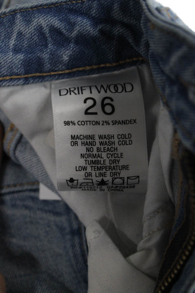 Driftwood Women Boyfriend Cropped Light Blue Mid-Rise Jeans Button Fly Size 26