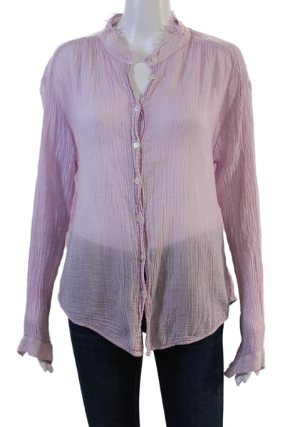 Raquel Allegra Womens Bohemian Pink Cotton Button Up Blouse Long Sleeve Size 2