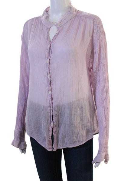 Raquel Allegra Womens Bohemian Pink Cotton Button Up Blouse Long Sleeve Size 2