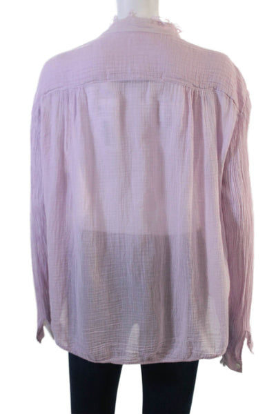 Raquel Allegra Womens Bohemian Pink Cotton Button Up Blouse Long Sleeve Size 2