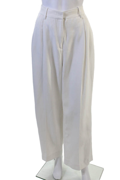 Loulou Studio Women Dress Pants White Viscose Linen Hook Eye Size L