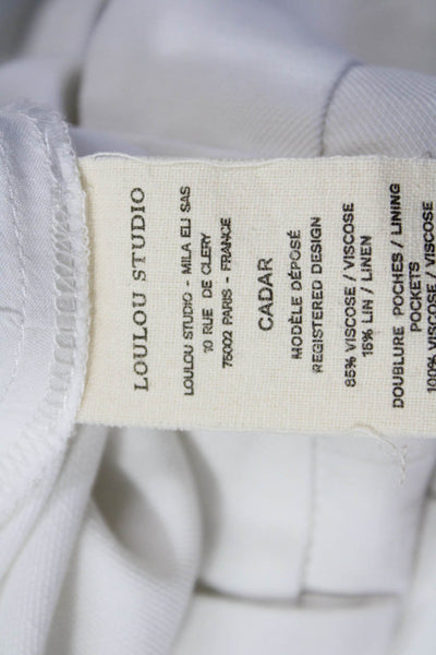 Loulou Studio Women Dress Pants White Viscose Linen Hook Eye Size L