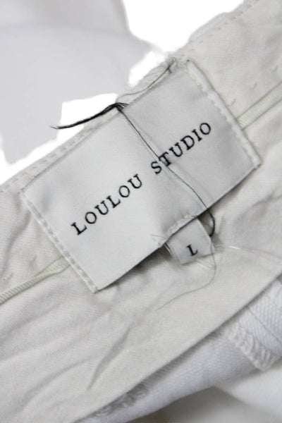 Loulou Studio Women Dress Pants White Viscose Linen Hook Eye Size L