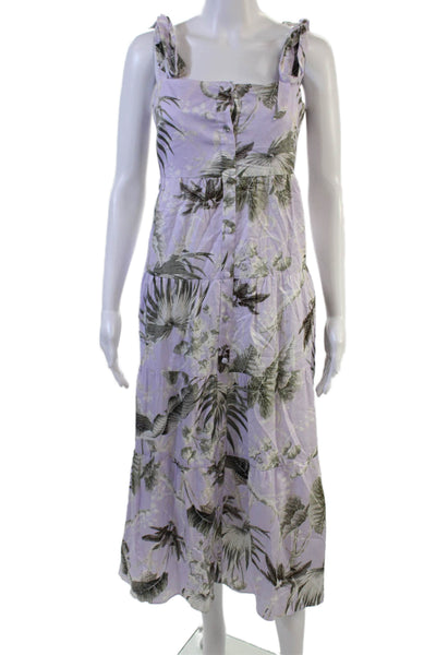 Erdem Women Maxi Sundress Purple Floral Cotton Silk Sq Neck Sleeveless Size 8