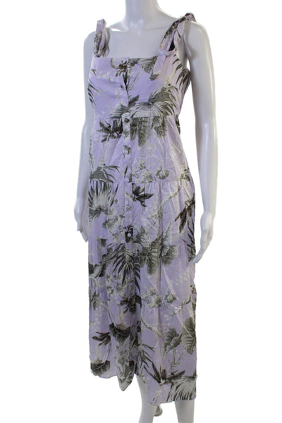 Erdem Women Maxi Sundress Purple Floral Cotton Silk Sq Neck Sleeveless Size 8