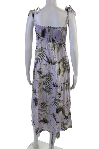 Erdem Women Maxi Sundress Purple Floral Cotton Silk Sq Neck Sleeveless Size 8