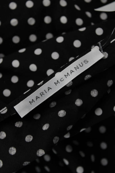 Designer WMaria McManus Women Maxi Dress Black Polka Dot 100% Cotton V-Neck Slee