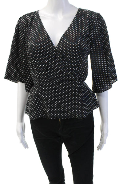 7 For All Mankind Women Silk Black Polka Dot V-Neck Blouse 3/4 Sleeve Size S